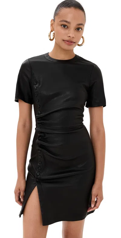 Rabanne Short Gathered Dress In Lambskin Black