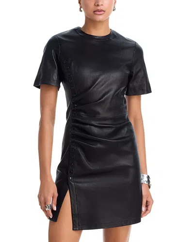 Rabanne Short Leather Gathered Dress In Black