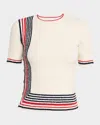 Rabanne Button-embellished Striped Cotton-blend Chenille Sweater In Gray