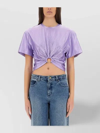 RABANNE SHORT SLEEVE CROPPED T-SHIRT WITH EMBELLISHED RING