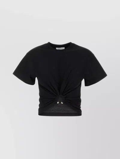 RABANNE SHORT SLEEVE KNOTTED COTTON CROP TOP