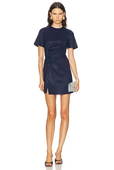Rabanne Short Sleeve Leather Mini Dress In Blue