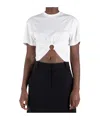 Rabanne White Crewneck Top With Short Sleeves And Ruched Cut-out On The Front In Cotton Woman In Black
