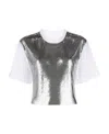 Rabanne Cropped Cotton-jersey And Chainmail T-shirt In White