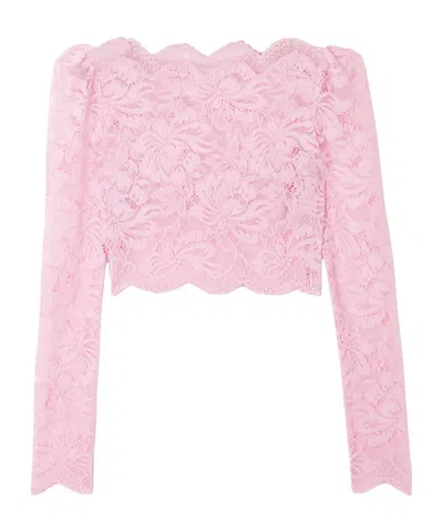 Rabanne Short Stretch Lace Top In Pink