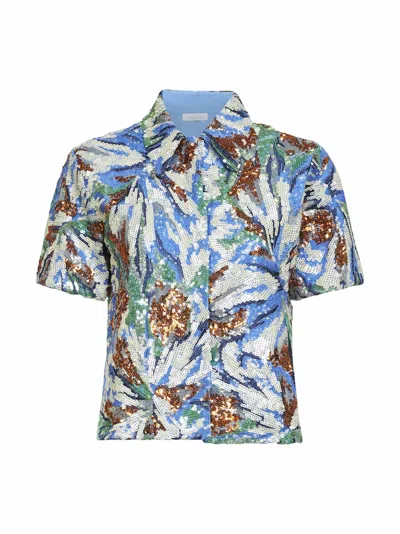 Rabanne Short-sleeved Shirt With Multicolor Floral Sequin Embroidery