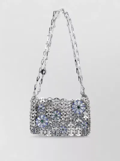 Rabanne Shoulder Clutch Bag Strass Mesh Chain In Silver