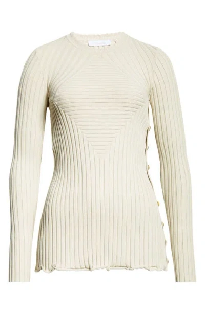Rabanne Side Button Rib Sweater In Ecru