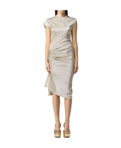 RABANNE PACO RABANNE ASYMMETRIC RUCHED MIDI DRESS
