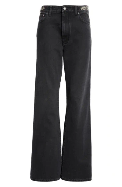 Rabanne Signature Discs High Waist Wide Leg Jeans In Black