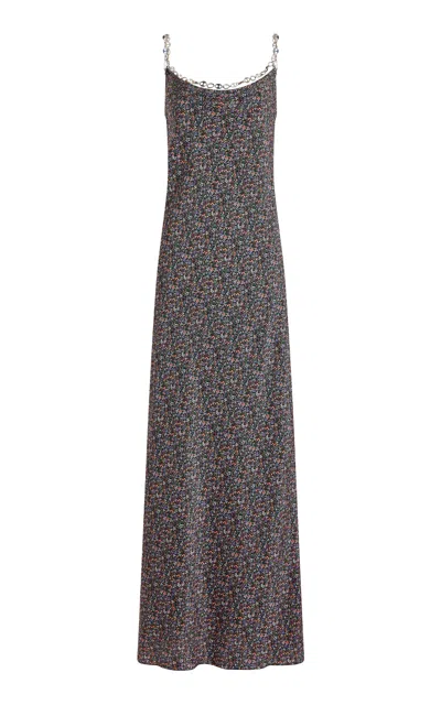 Rabanne Silk Floral Slip Dress In Gray