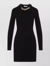 Rabanne Womens Chain-embellished Stretch-cotton Mini Dress Black