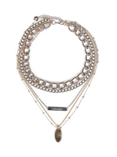 Rabanne Silver And Gold Brass 5 Rangs Multi-strand Necklace In Red