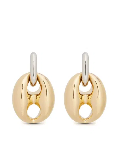 Rabanne Silver And Gold Xtra Eight Dang Earrings With Pressure Closure In Brass And Aluminum Woman In Metallic