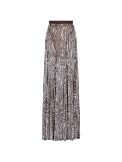 Rabanne Silver Bead And Sequin Embroidered Tulle Skirt In Brown