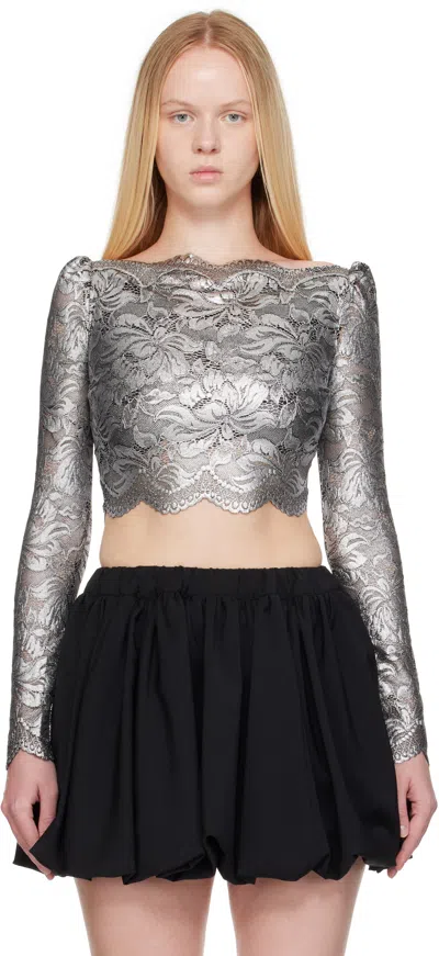 RABANNE SILVER CROPPED LACE TOP