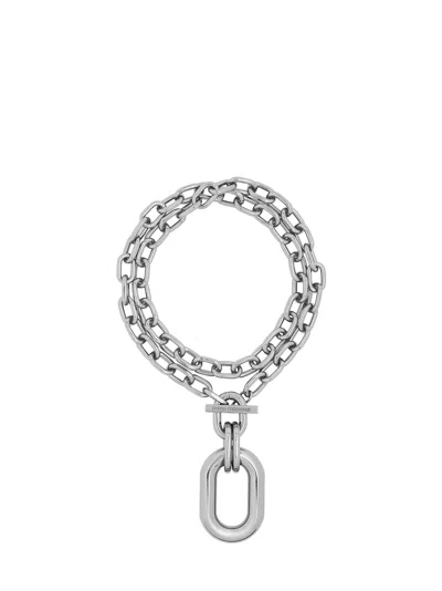 Rabanne Silver Double Xl Link Necklace With Pendant In Metallic