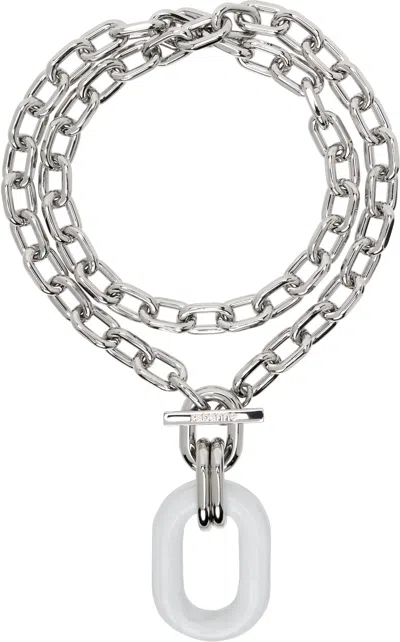 Rabanne Silver Double Xl Link Pendant Necklace In M094 Silver / White