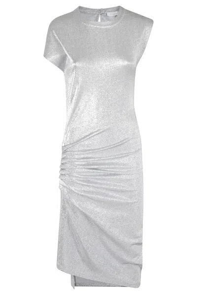 RABANNE RABANNE SILVER DRAPED EVENING DRESS