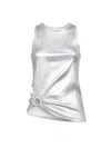Rabanne Silver Foil Ribbed Jersey Tank Top With Piercing In White
