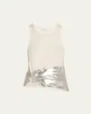 Rabanne Embellished Metallic Ribbed Stretch-cotton Jersey Tank In White Silver