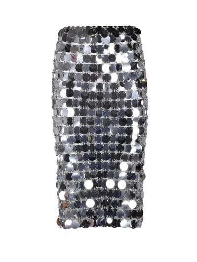 Rabanne Silver Interconnected Discs Metallic Midi Skirt