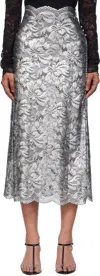 Rabanne Lacquered Transparent Lace Maxi Skirt In Gray