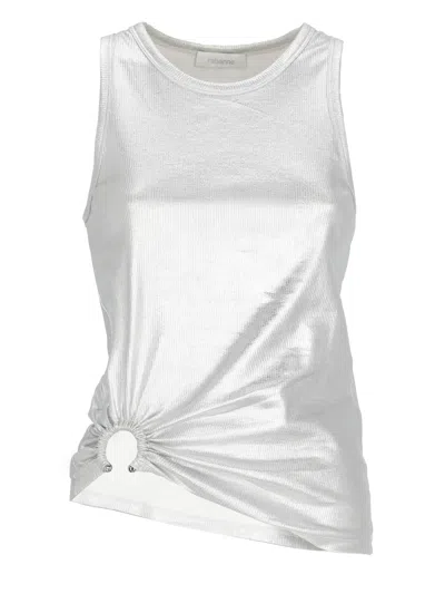 Rabanne Silver Metal Accent Cotton Tank Top In White