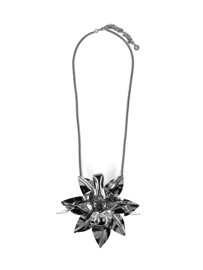 Rabanne Silver Metal Necklace With Oversized Flower In Black