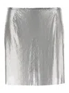 Rabanne Metallic Miniskirt With High Waist And Chainmail Detail In Tech Fabric Woman In Silver