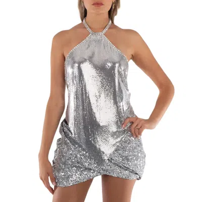 Rabanne Silver Metallic Sequins Halterneck Top In Brown