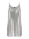 Rabanne Metallic Sleeveless Top With Spaghetti Straps And Chainmail In Tech Fabric Woman In Silver