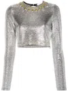 Rabanne Silver Long-sleeved Crop Top With Logo In Silver