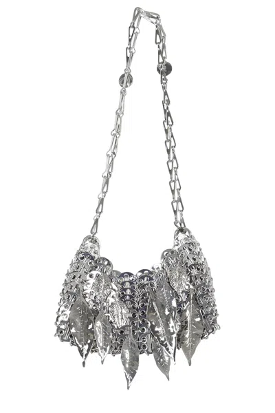 Rabanne Silver Nano Bag Metalic Leaves Shoulder Bag