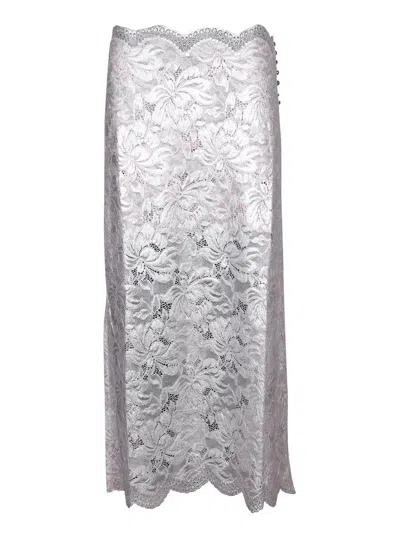 Rabanne Silver Pink Lace Midi Skirt