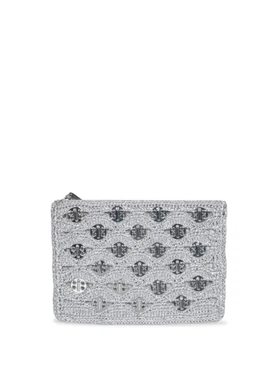 Rabanne Silver Raffia Pouch Bag