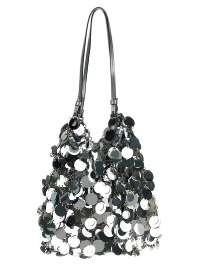 RABANNE 'SILVER SPARKLE DISCS LARGE' SHOULDER BAG