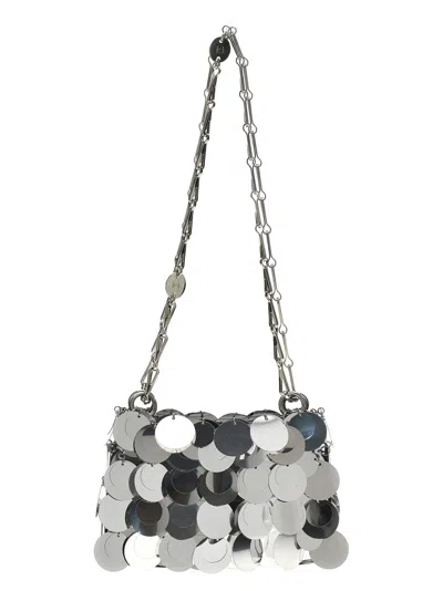 RABANNE SILVER SPARKLE DISCS NANO SHOULDER BAG