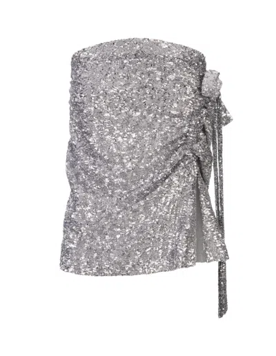 Rabanne Silver Top With Sequins And Draping