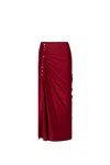 Rabanne Gathered Jersey Midi Skirt In Scarlet Red In Red