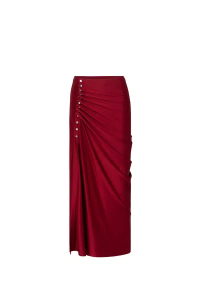 Rabanne Gathered Jersey Midi Skirt In Scarlet Red In P644 Scarlet Red