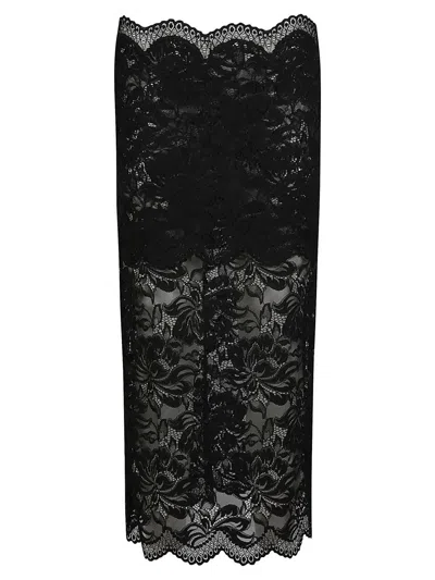 Rabanne Floral Lace Ruffle-hem Midi Skirt In Black