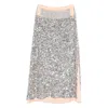 Rabanne Sequin Skirt Contrast Waistband Side Slit In Silver