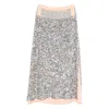 Rabanne Sequin Skirt Contrast Waistband Side Slit In Silver