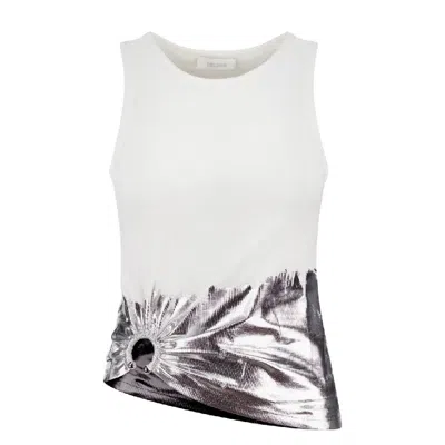Rabanne Sleeveless Coast Tank Top With Silver Foil And Piercing Details In Gray