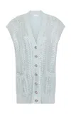 Rabanne Sleeveless Cotton-blend Cardigan In Light Blue