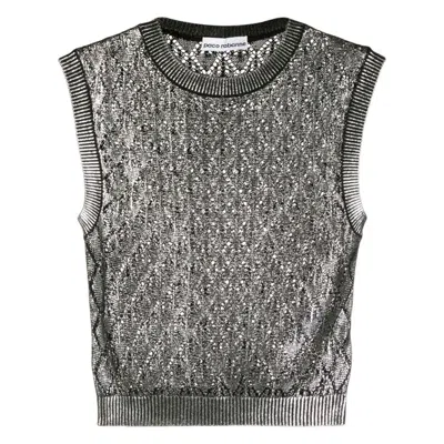 Rabanne Sleeveless Metallic Knit Jacquard Top In Black