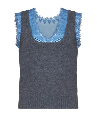 Rabanne Grey Wool And Cashmere Knit Tank Top With Satin Insert In Gray