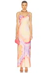 Rabanne Chainmail-embellished Tie-dyed Satin Maxi Dress In Tie Dye Orange
