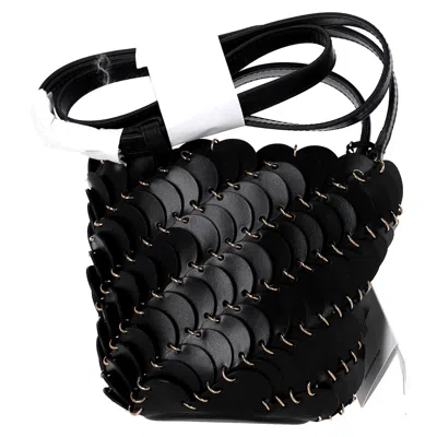 Rabanne Small Black Bucket Paco Bag In Leather